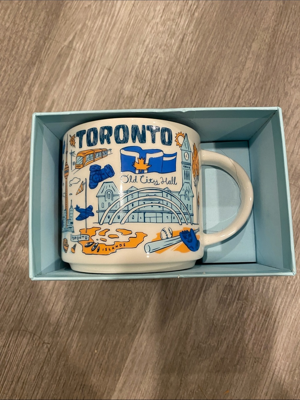 Toronto Illustrated Ceramic Mug - White with Blue and Gold Accents